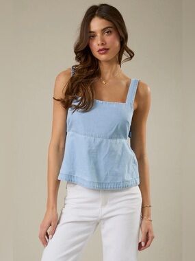 250. Light Blue denim Square Neck Tank Top